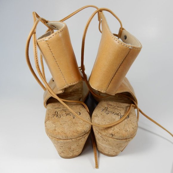 AMALFI by RANGONI Morata Cork Wedge Cage SANDALS Size 7 Sabbia Tan Leather NEW - Picture 3 of 9